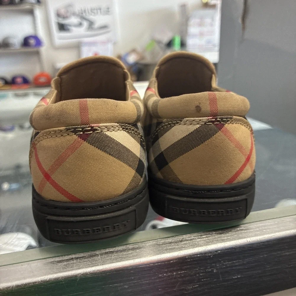 Burberry Kids Canvas Slip On Loafer Shoes Beige Check EU 27 US 10.5